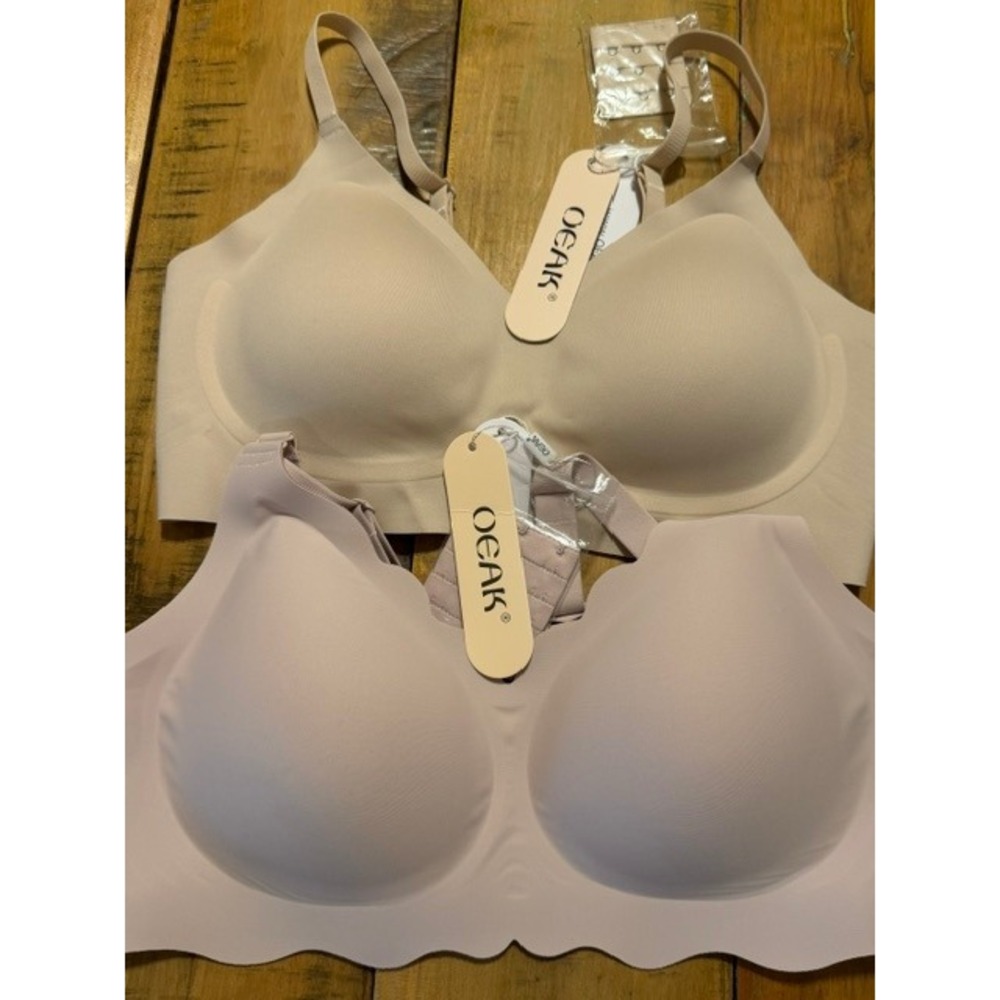 OEAK Womens 2 Pack Seamless Wireless Bras Beige Rose Scalloped Size Medium NWT